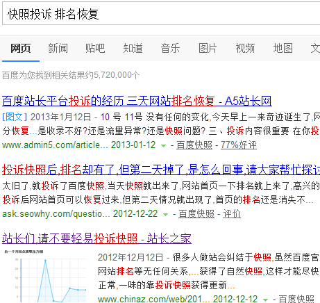 快照投诉与网站排名